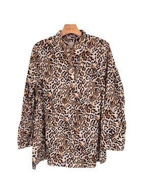 Chicos 3 Leopard  Button-Up Shirt tunic Womens Size XL No-Iron Cotton stretch